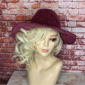 Dark Pink Purple Wide Brimmed Retro Chenille Fedora Hat